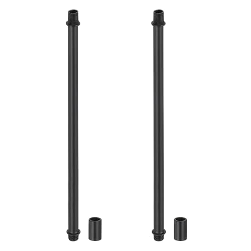 Image of PATIKIL Straight Pipe Lamp Stems Rod Kit, 2 Set M10 Carbon Steel 250mm(9.84 inch) Long Double End Thread Rod with Coupling Nuts Sleeve Connector for Table Lamps Chandeliers,Black