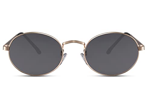 Cheapass Sunglasses Lunettes de Soleil Petites Lunettes Ovales Dorées en Métal avec Verres Larges Marron Recyclés Protection UV400 Femmes Hommes Cover