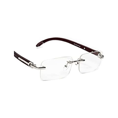 Street Knitted Rectangular Eye Glasses Wood Buffs Vintage Retro Slim Square Woodgrain Silver Frame Clear Lens Old School Rectangle Hip Hop Rimless Glasses For Men Women Eyewear Cover