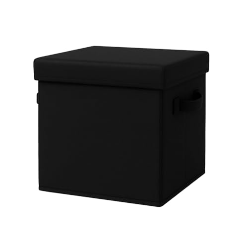 Image of Sopent Fabric Storage Box and Organiser with Lid (Plain Black, 10.6 inch Inch)