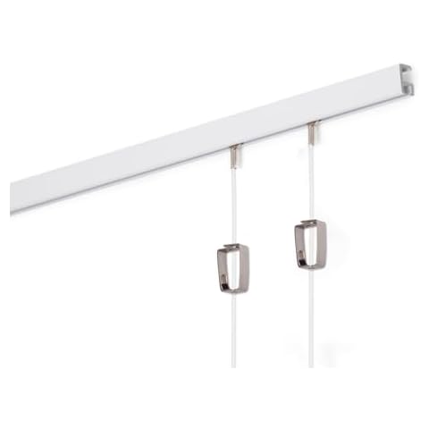 STAS Minirail Picture Hanging System Set - Covers 6.56 ft of Wall Space - Smallest Picture Rail & Art Hanging Gallery Kit for Art Display (White Rails, Includes 2 Hooks & Cords) Cover