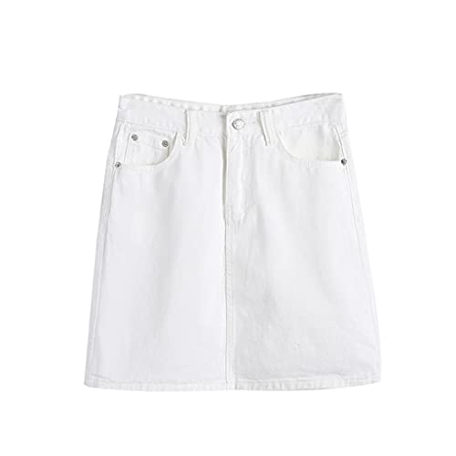 Byqny Jupe en jean pour femme, jupe crayon classique et confortable, mini jupe en jean courte déchirée, jupe d'été décontractée, coupe arrondie, grande taille, blanc, 40 Cover