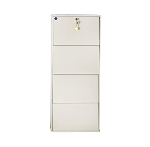 Image of DELITE KOM 20 Inch Wide, 4 Shelf Metal Shoe Rack Wall Mounted for Home with Central Lock | Holds Upto 10 Shoes or 16 Slippers Pair | 1 Year Warranty | (54 x 20 x 5 Inch, Ivory) | DIY | Space Saving