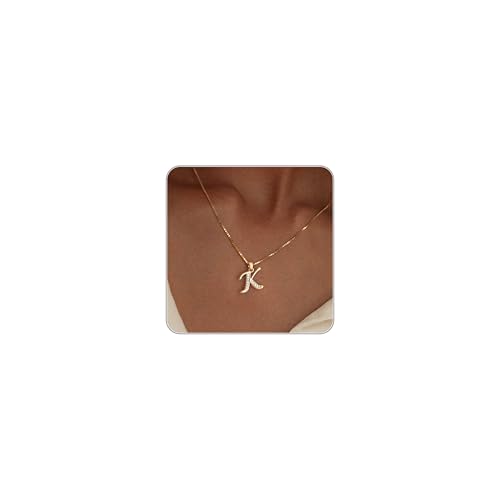 Fglqfam Gold Initial Necklace for Women 14K Gold Plated Box Chain Letter Pendant Trendy Name Necklace Dainty Personalized Jewelry Gift for Her (K)