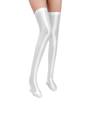 [MJINM] レディース超光沢ニーハイ ストキング 伸縮性 激密着 ロングソックス 目立つ レースクイーン キャンペーンガール パーティー 大胆コスプレ 超誘惑セクシー ハローウィン（ホワイト,XL） - 画像1