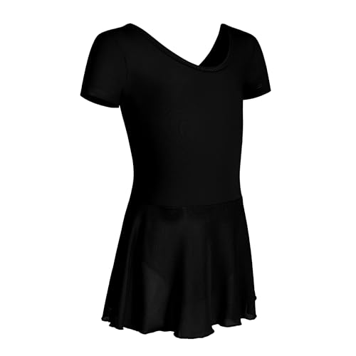 HIPPOSEUS Girls Ballet Leotards with Skirt Toddler Classic Short Sleeve Dance Dress for Ballerina,7023-Black,11-12Years