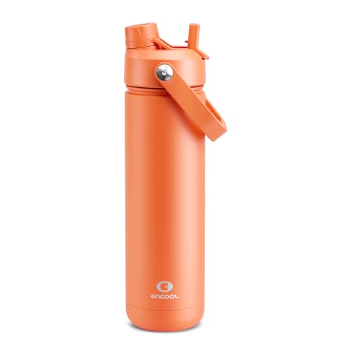 ENCOOL Insulated Water Bottle with Straw Stainless Steel Water Bottle, Leak-Proof, BPA-Free, Double Wall Vacuum Keeps Cold for 24 Hours for Sports, Travel, School (26 oz, Moderate Orange)