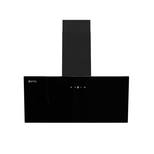 EVVO Campana Extractora 90 cm Decorativa, Potencia 650 m³/h, Filtro de Carbono Activo y de Alumino 5 Capas, 3 Velocidades, 2 luces LED, Eficiencia energética A (CE45 Cristal Black)