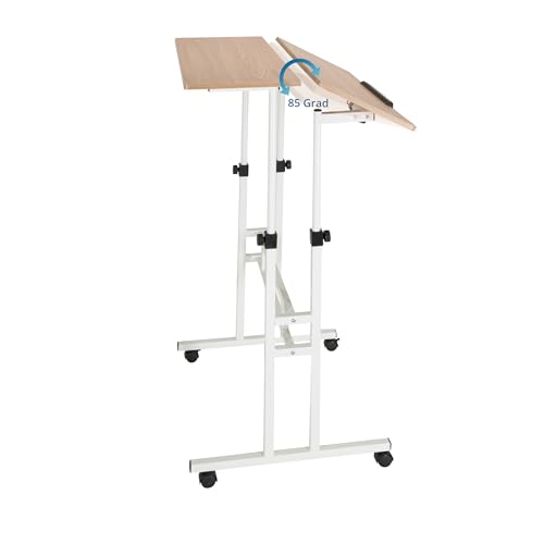 Bureau assis-debout réglable blanc chêne pour ordinateur