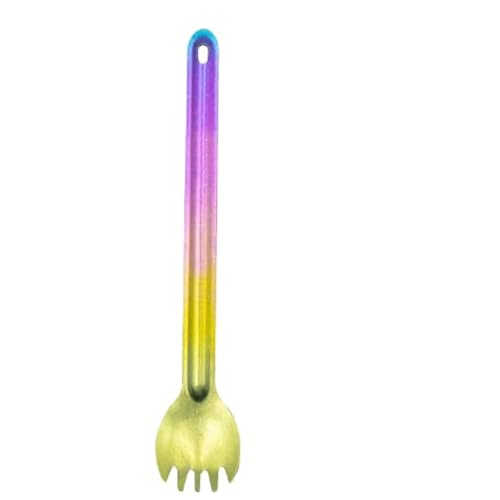Ultra-lightweight pure titanium spoon fork, dinner spoon, coffee spoon, long-handled spoon for outdoor and home use (22 cm long) (colorful)