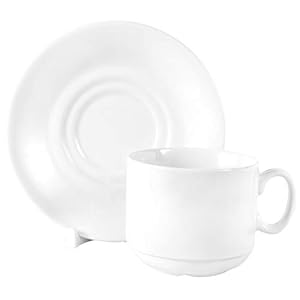 Set van 12 witte items bestaande uit 6 stapelbare porseleinen mokken 8 oz of 220 ml en 6 porseleinen schotels kopjes…