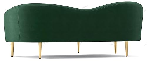 Image of Rosewood Luxury Curved Sofa in Premium Velvet-Fabric | Solid Wood Structure | High Density Foam | Sturdy Golden Legs | Comfortable & Stylish Couch for Modern Living Room (Green, 3 Seater)