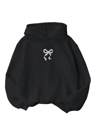 Verdusa Girl's Bow Knot Leopard Print Hoodies Long Sleeve Hooded Sweatshirt Loose Pullovers