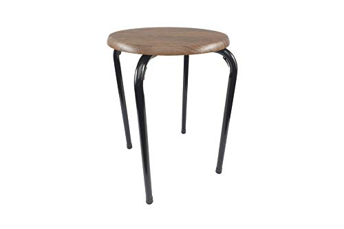 THE SECRET HOME - Taburete Metálico - Silla de Metal y Madera - Ligera y Elegante - Apilable - Ideal para Cocina, Jardín y Baño - Patas Negras - Diámetro 30 x Altura 45 cm