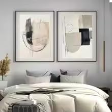 Póster minimalista redondo para decorar tu salón con elegancia abstracta en negro y beige