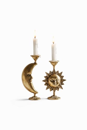 Brass Moon and Sun Candle Holder Set of Two Celestial Decor Vintage Candle Stand Astrology Decor Brass Candlestick Sv. Valentine Gift