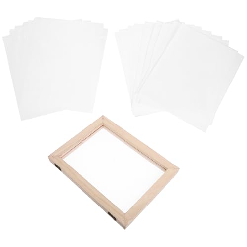 PRETYZOOM Kit de Fabrication de Papier Artisanal A5 en Bois avec Tamis et Feuilles de Doublure 19X25 CM Cadre Double en Bois Naturel pour Loisirs Créatifs Papeterie DIY et Fleurs Séchées