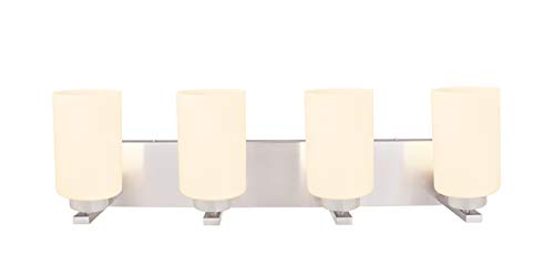 Image of Aspen Creative 62221, Four-Light Metal Bathroom Vanity Wall Light Fixture, 30 inch Wide, Transitional Design in Satin Nickel