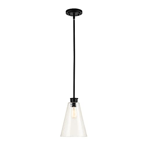 Globe Electric 61258 Gizele 1-Light Pendant Lighting, Matte Black, Seeded Glass Shade, 60W Vintage Edison Incandescent Bulb Included