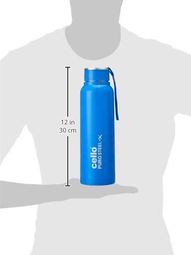 Image of CELLO Puro Steel-X Benz 1200 Insulated Water Bottle For Office 970 ml, Blue | Easy to Carrying Loop, Wide Mouth Leak Proof & Rust Resistant Inner Steel Insulated Water Bottles For School Kids & Travel