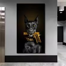 Affiche Chien Noir Doberman Modernisant un Salon avec cette Toile Decorative de Format 40x80cm