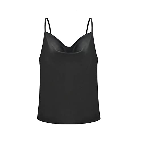 KBRPEY Camiseta Sin Mangas con Tirantes Finos Ajustables con Camisola Sólida Básica para Mujer Camiseta Básica de Tirantes, Camisola, Camiseta de Tirantes (Negro M)