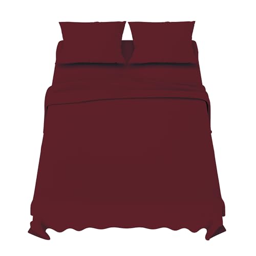 Dreamzie Sabanas 160x200 cm - Juego de Sabanas 4 Piezas - Poliéster Microfibra Cepillada - Sabana Bajera, Sabana Encimera Cama y 2 Fundas de Almohada (Sabanas Cama 160, Burdeos)