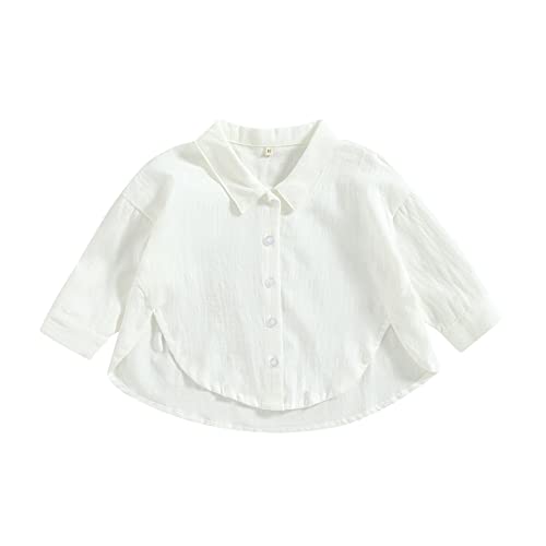 Toddler Baby Girl Boy Button Down Shirt Casual Long Sleeve Oversized Hippie Tops Irregular Hem Summer Linen Clothes