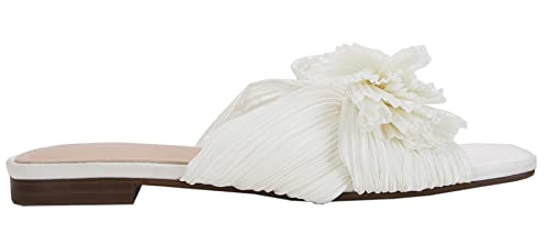 VETASTE Women's Pleated Bow Flat Sandals Open Square Toe Slip on Slide Sandals3