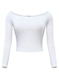 MSBASIC Crop Shirt Weiß Bauchfreie Oberteile Weise Langarmshirt Damen Off Shoulder Shirt Weiß-Langarm XS