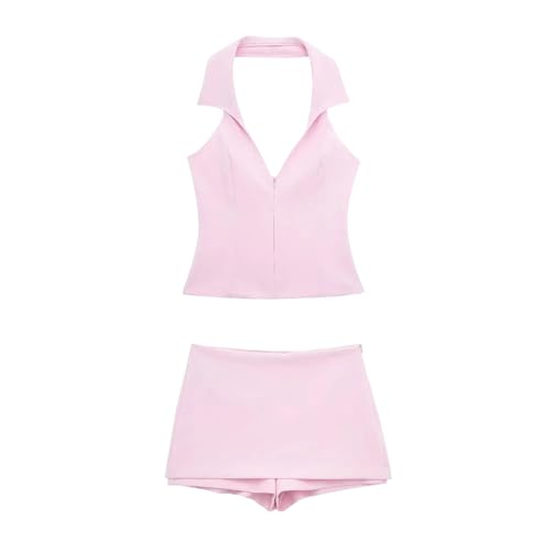 Women Casual Skirts Shorts Set V Neck Neck Backless Vest