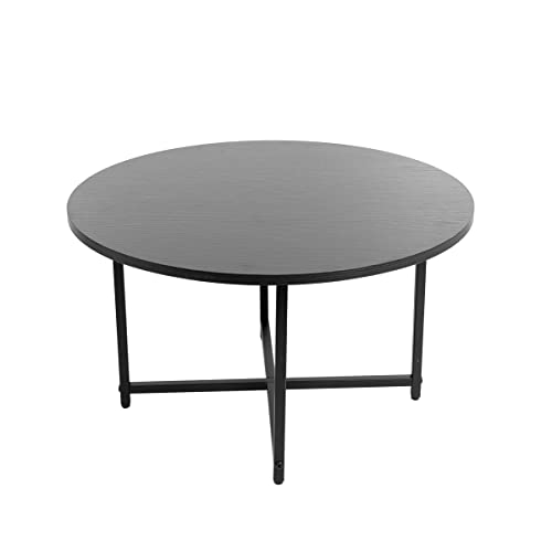 Round Coffee Table Modern Coffee Table Sofa Table Tea Table For Living Room, Office Desk, Balcony, Wood Desktop And Metal Legs,23.6Inch Black #TOP5