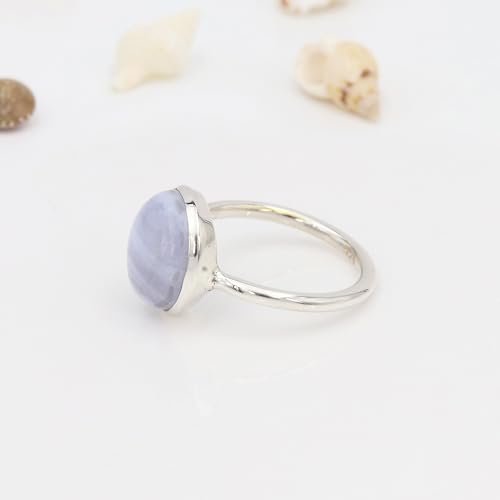 Bague en argent 925 avec agate dentelle bleue véritable faite main - 4