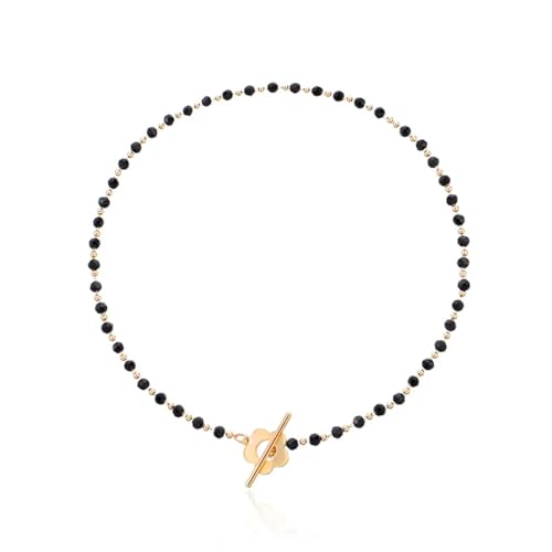 Collier ras du cou en cristal noir TABOJS, ras de cou lariat fleur style haute joaillerie