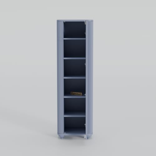 Image of HDHMR Wooden Wardrobe Almirah for Bedroom, 72 Inch | 1 Door Tall Storage Cabinet with 6 Shelves | Fluted Push-to-Open Cupboard | Closet Organizer for Clothes, Books & Home Essentials | Grey Finish