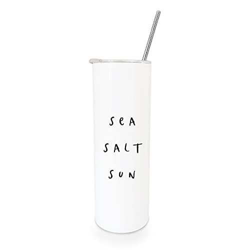 The Cotton & Canvas Co. Sea Salt Sun Vacuum Insulated Stainless Steel Summer Tumbler with Metal Straw and Sliding Closure Lid, Insulated Travel Mug, Thermal Cup (20 Ounce)