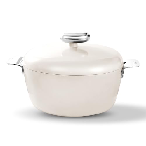Image of Stock Pot 4.23 QT with Lid, Top-Grade Euro-Standard Nonstick Cooking Pot Ceramic Pots for Cooking Induction Cookware Soup Pot All Stoves Compatible PFOA Free 9.45'' (White) Non-Stick