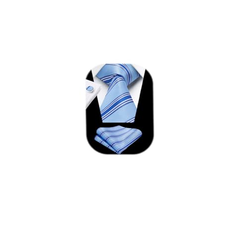 Image of HISDERN Ties for Men Stripe Plaid Tie Classic Necktie Pocket Square Cufflinks Set for Formal Wedding Business Party