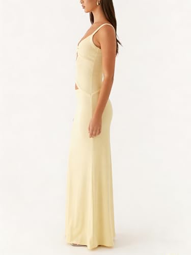 Image of Yiulangde Women Sexy Cut Out Maxi Dress Spaghetti Strap Backless Bodycon Dress Y2k Formal Hollow Out Sleeveless Long Dresses