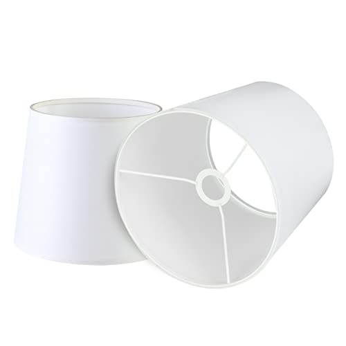Set Of 2 Double Medium Lamp Shades, White Drum Lamp Shade For Table Lamp And Floor Light, Fabric Natural Linen Handmade, 8X10X8.5 Inch, Spider (White) #TOP6
