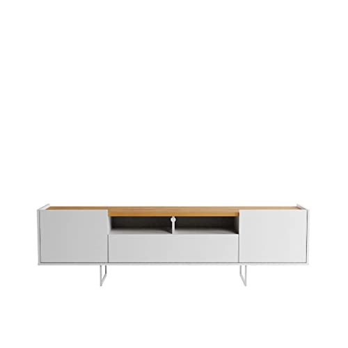 Manhattan Comfort Winston 70.86" Tv Stand With 6 Shelves, White And Cinnamon #TOP15