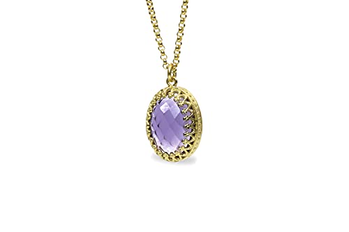 Bijoux artisanaux haut de gamme : collier or 14k et pendentif améthyste de février
