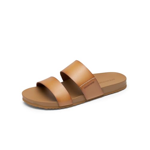 DREAM PAIRS Women's Open Toe Slides Sandals Comfortable Arch Support Footbed Two Strap Slip-on Fashion Casual Beach Vacation Lightweight Flat Sandals Summer for Women 6 Natural
