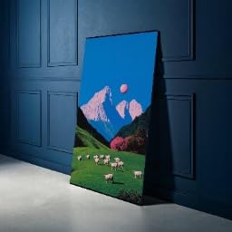 Toile paysage de montagne pastel une scène de lune rose poétique