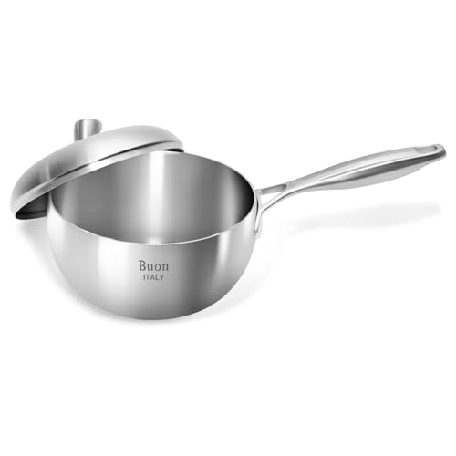 5-Ply Stainless Steel SaucePan 2 Quart Sauce Pan with Lid Induction Small Sauce Pot Nonstick Cooking Pot Compatible with All Cooktops