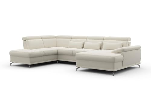 Image of Fabrique Bossberry U-Shape 7 Seater Fabric Light Cream Sofa Set (LHS)