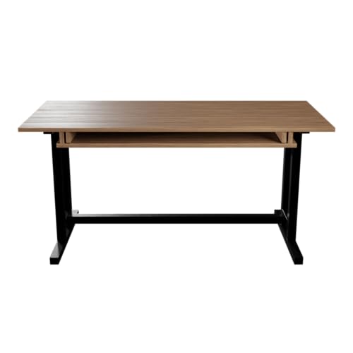 Image of Riyan Luxiwood Zinnia Computer Table with Keyboard Tray, Matt Finish Wood Top with Metal Legs, Study Table, Gaming Table, Multipurpose All-in-one Table (Beige)