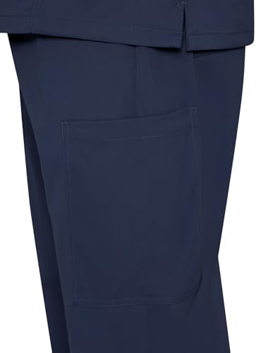 Scrubs for Men Set - V-Neck Top & Straight Leg Pants, Navy Blue, S - 4
