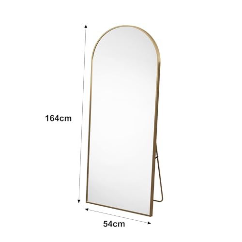 PerGar Miroir Pleine Longueur, Grand Arc, Suspendu ou appuyé sur Le Mur, Miroir sur Pied avec Support, pour Chambre à Coucher, Salon, Garde-Robe (doré, 164 x 54 cm) – Image 3