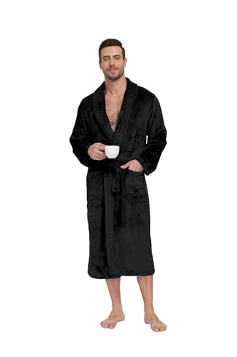 RONGTAI Mens Plush Long Robe Soft and Warm Full Length Bathrobe2
